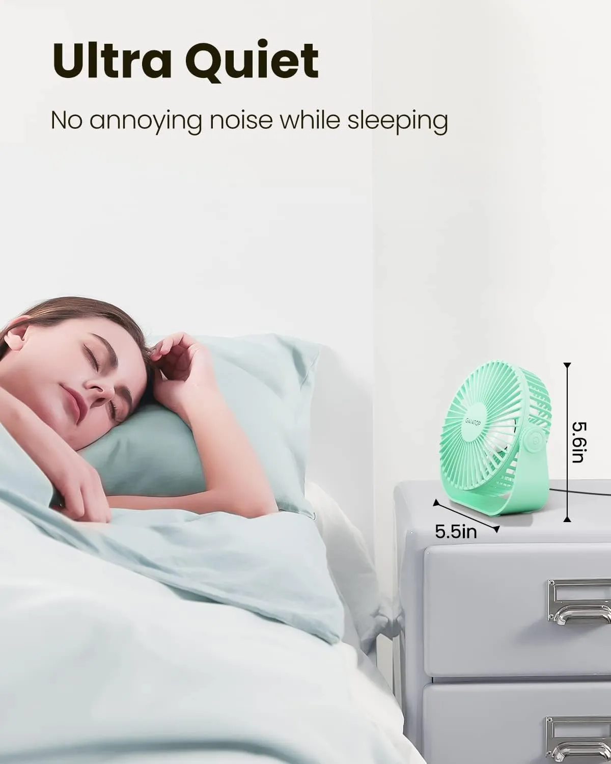 Gaiatop USB Desk Fan, 3 Speeds Strong Airflow, 5.5 Inch Portable 90 Rotate Quiet Cooling, Small Personal Table Fans for Bedroom Home Office Travel Green
