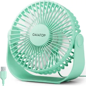 Gaiatop USB Desk Fan, 3 Speeds Strong Airflow, 5.5 Inch Portable 90 Rotate Quiet Cooling, Small Personal Table Fans for Bedroom Home Office Travel Green Desktop fan with humidification feature