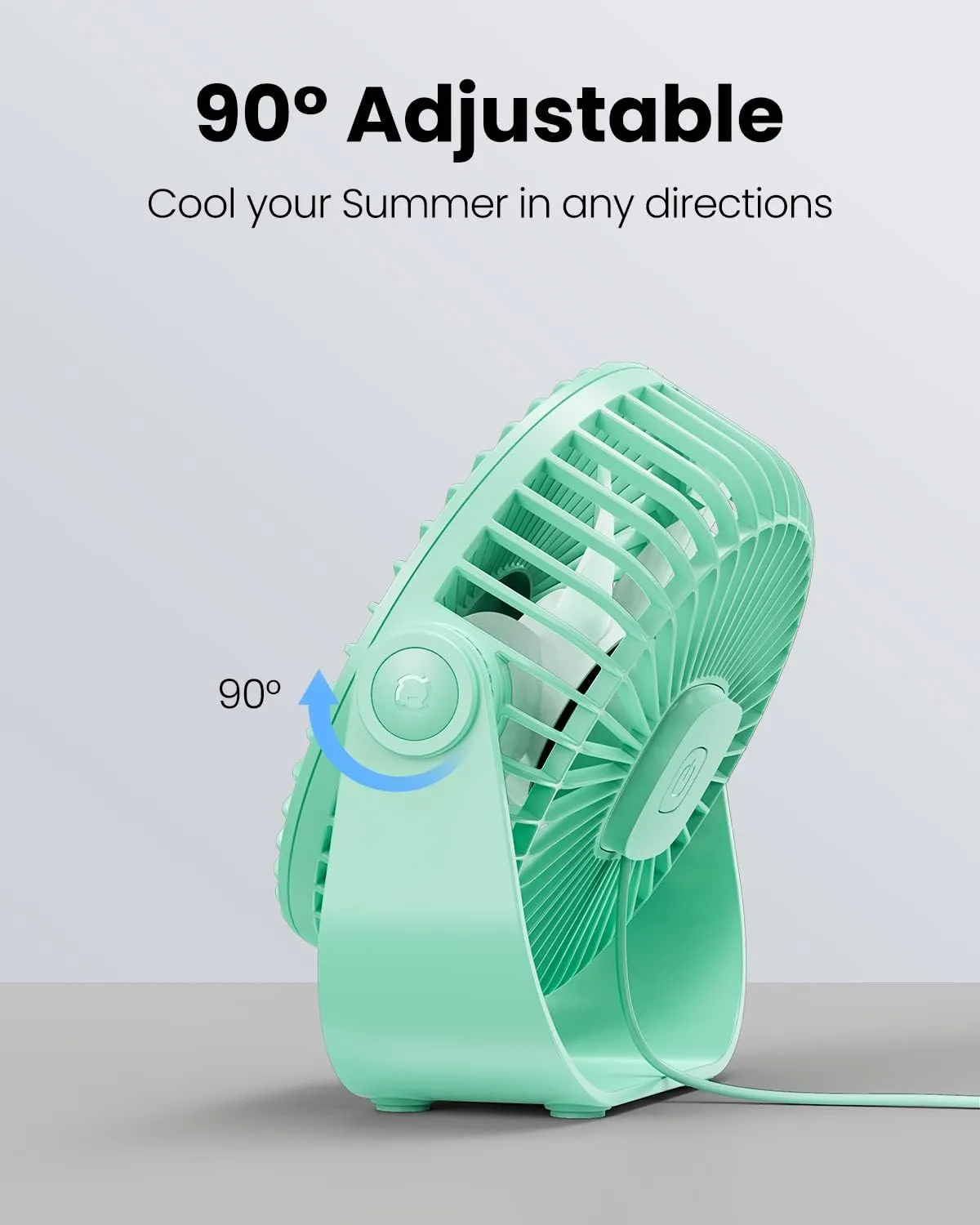 Gaiatop USB Desk Fan, 3 Speeds Strong Airflow, 5.5 Inch Portable 90 Rotate Quiet Cooling, Small Personal Table Fans for Bedroom Home Office Travel Green