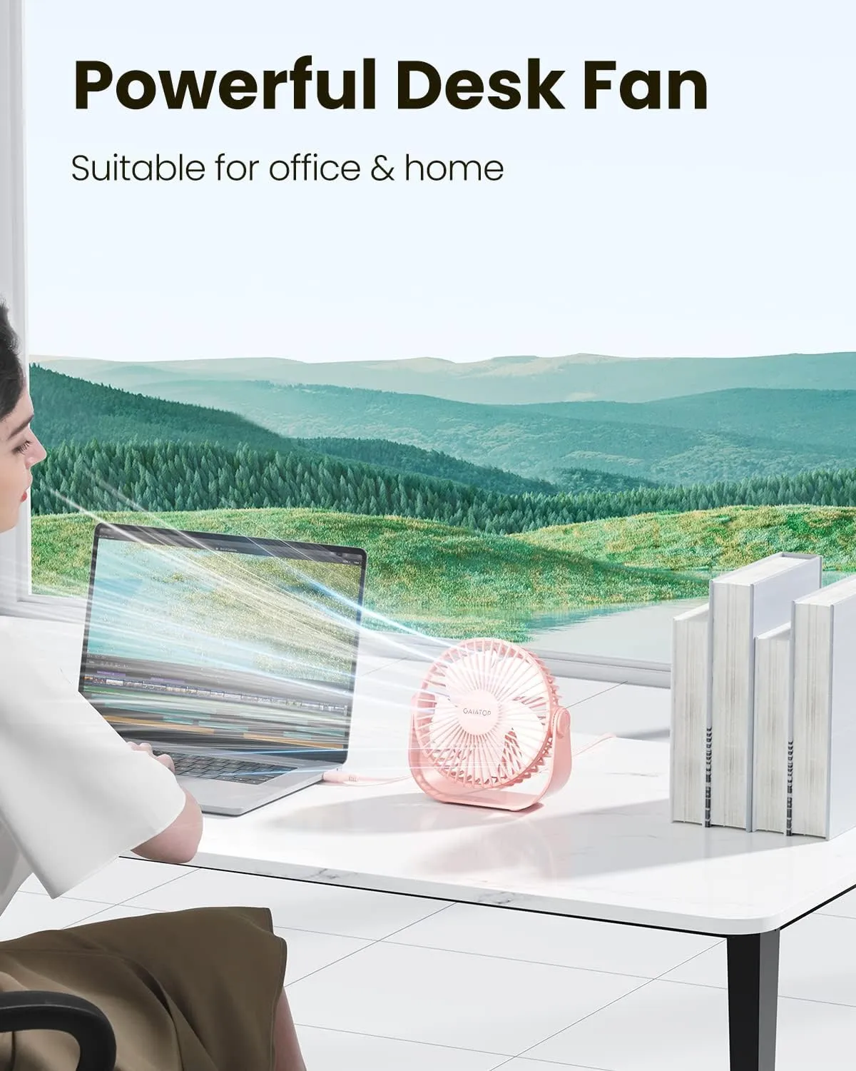 Gaiatop USB Desk Fan, 3 Speeds Strong Airflow, 5.5 Inch Portable 90 Rotate Quiet Cooling, Small Personal Table Fans for Bedroom Home Office Travel Pink