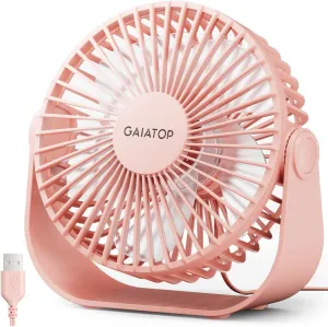 Gaiatop USB Desk Fan, 3 Speeds Strong Airflow, 5.5 Inch Portable 90 Rotate Quiet Cooling, Small Personal Table Fans for Bedroom Home Office Travel Pink Desktop fan with humidification feature