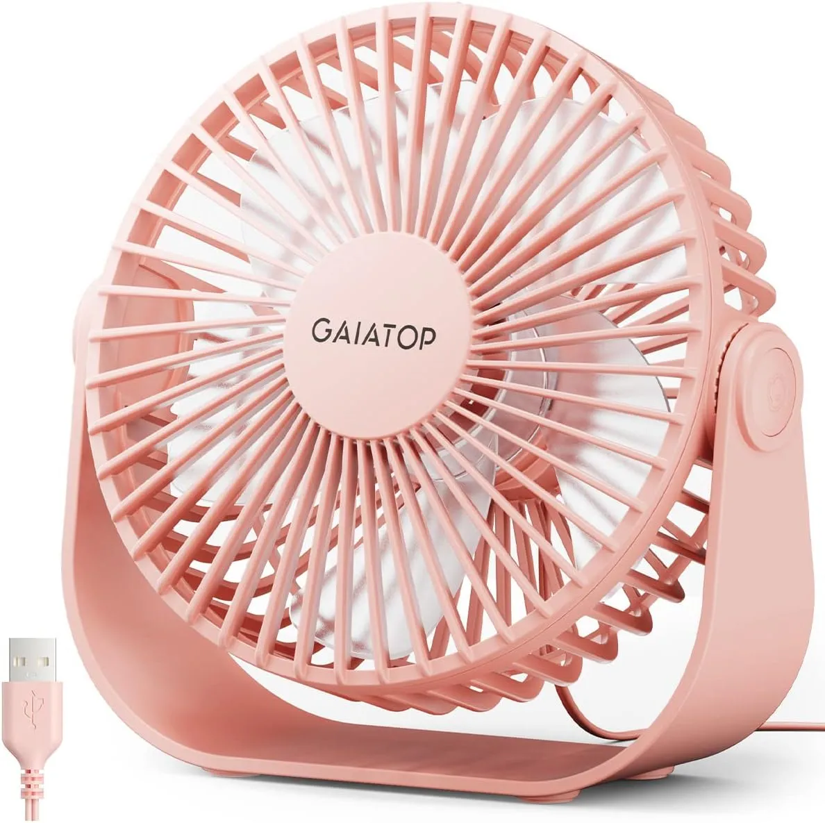 Gaiatop USB Desk Fan, 3 Speeds Strong Airflow, 5.5 Inch Portable 90 Rotate Quiet Cooling, Small Personal Table Fans for Bedroom Home Office Travel Pink Desktop fan with humidification feature