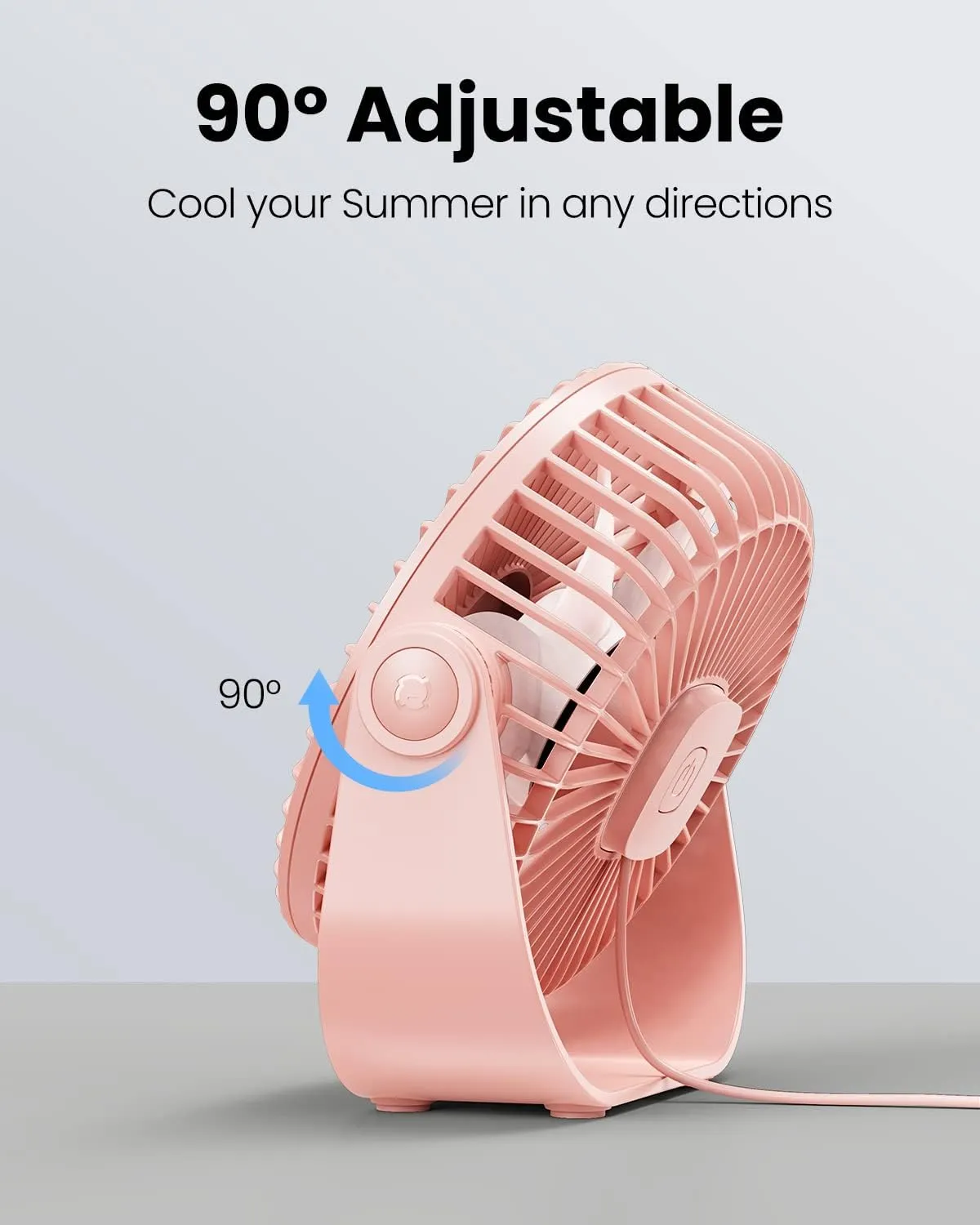 Gaiatop USB Desk Fan, 3 Speeds Strong Airflow, 5.5 Inch Portable 90 Rotate Quiet Cooling, Small Personal Table Fans for Bedroom Home Office Travel Pink