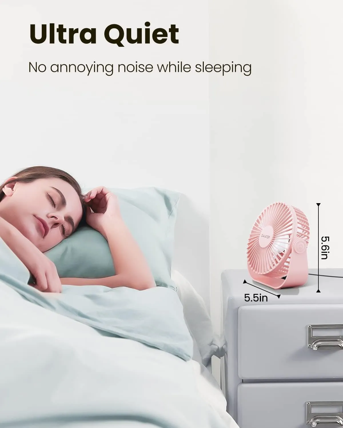 Gaiatop USB Desk Fan, 3 Speeds Strong Airflow, 5.5 Inch Portable 90 Rotate Quiet Cooling, Small Personal Table Fans for Bedroom Home Office Travel Pink