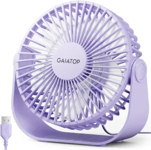 Gaiatop USB Desk Fan, 3 Speeds Strong Airflow, 5.5 Inch Portable 90 Rotate Quiet Cooling, Small Personal Table Fans for Bedroom Home Office Travel Purple Desktop fan with humidification feature