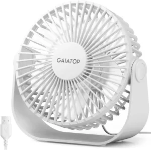Gaiatop USB Desk Fan, 3 Speeds Strong Airflow, 5.5 Inch Portable 90 Rotate Quiet Cooling, Small Personal Table Fans for Bedroom Home Office Travel White Desktop fan with humidification feature
