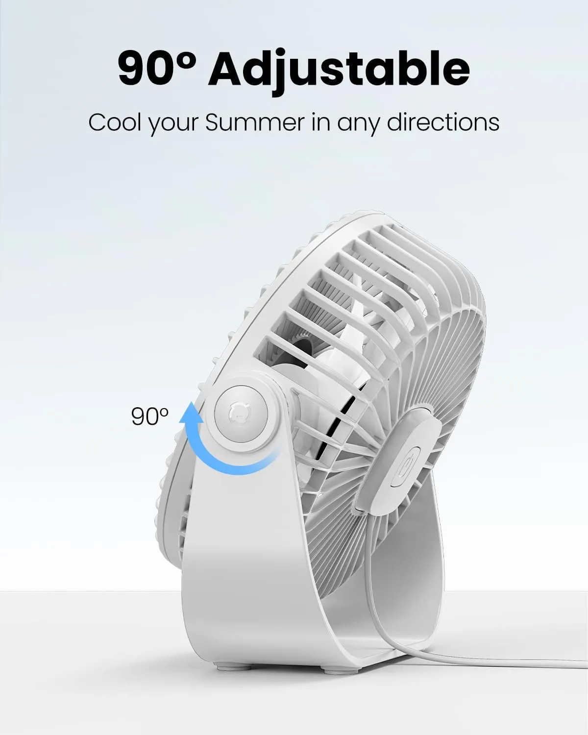 Gaiatop USB Desk Fan, 3 Speeds Strong Airflow, 5.5 Inch Portable 90 Rotate Quiet Cooling, Small Personal Table Fans for Bedroom Home Office Travel White