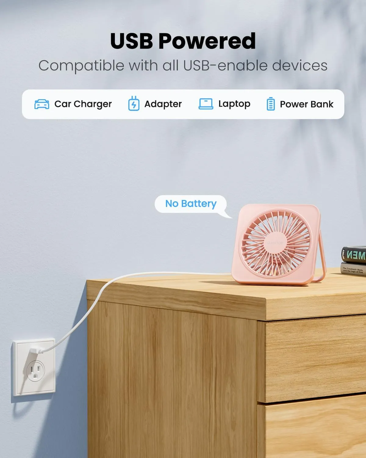 Gaiatop USB Desk Fan, 5 Inch Small Portable Table Desktop Fans with Strong Wind Ultra Quiet 3 Speeds and 180 Tilt Folding, Mini Personal Cooling Essentials For Office Home Bedroom Dorm Kitchen Pink