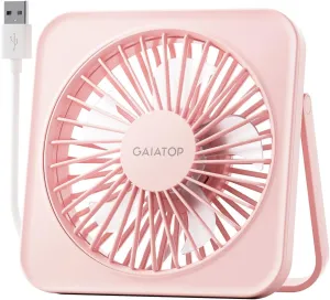 Gaiatop USB Desk Fan, 5 Inch Small Portable Table Desktop Fans with Strong Wind Ultra Quiet 3 Speeds and 180 Tilt Folding, Mini Personal Cooling Essentials For Office Home Bedroom Dorm Kitchen Pink USB desktop fan for workspace