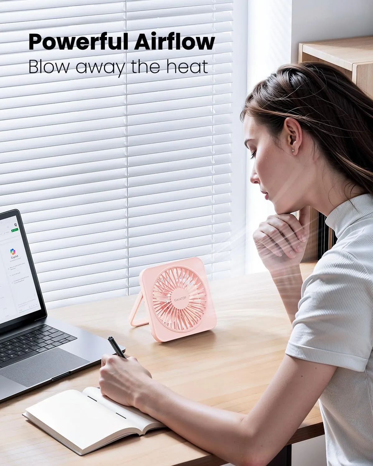 Gaiatop USB Desk Fan, 5 Inch Small Portable Table Desktop Fans with Strong Wind Ultra Quiet 3 Speeds and 180 Tilt Folding, Mini Personal Cooling Essentials For Office Home Bedroom Dorm Kitchen Pink
