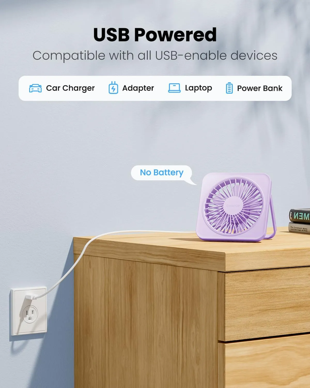 Gaiatop USB Desk Fan, 5 Inch Small Portable Table Desktop Fans with Strong Wind Ultra Quiet 3 Speeds and 180 Tilt Folding, Mini Personal Cooling Essentials For Office Home Bedroom Dorm Kitchen Purple