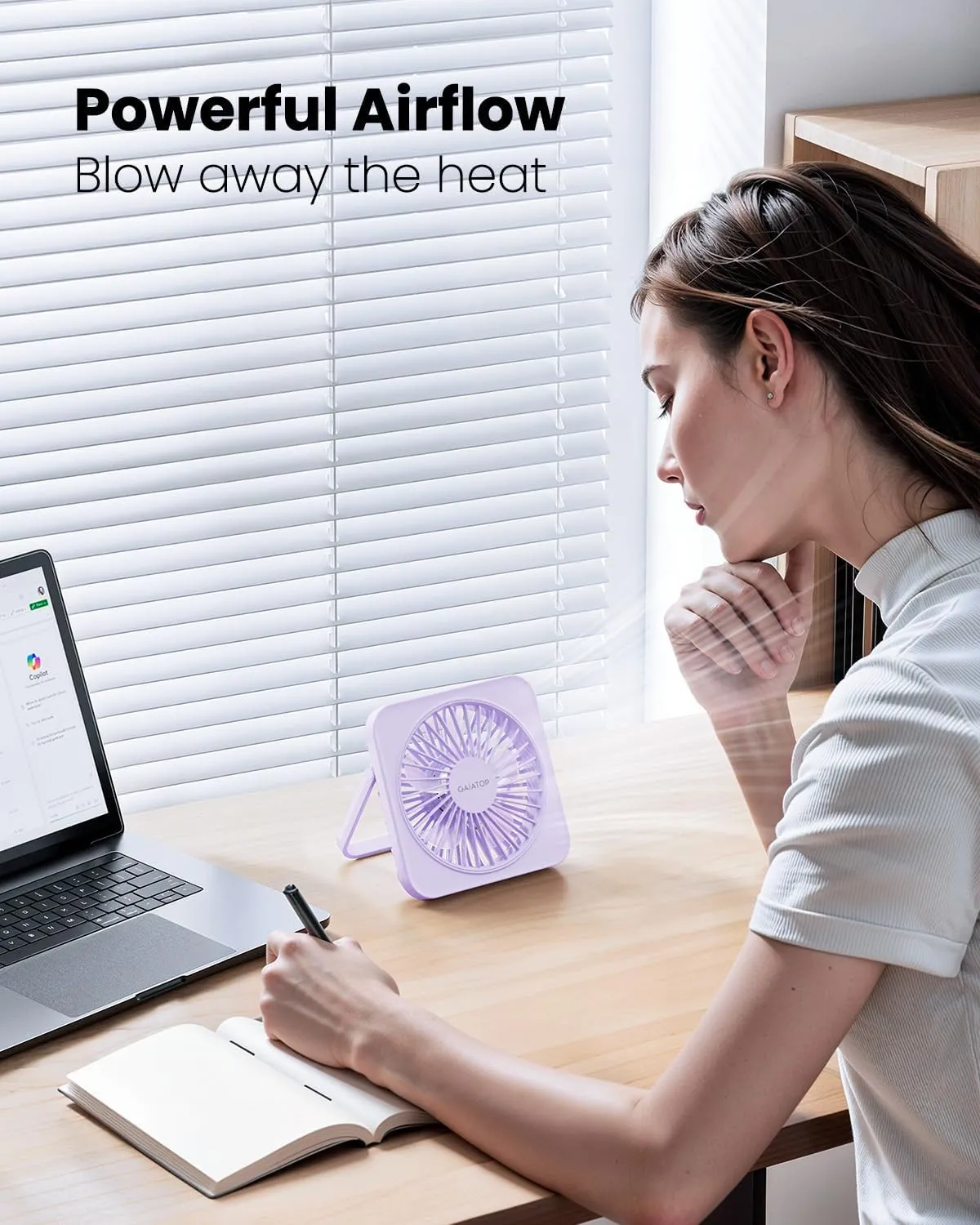 Gaiatop USB Desk Fan, 5 Inch Small Portable Table Desktop Fans with Strong Wind Ultra Quiet 3 Speeds and 180 Tilt Folding, Mini Personal Cooling Essentials For Office Home Bedroom Dorm Kitchen Purple