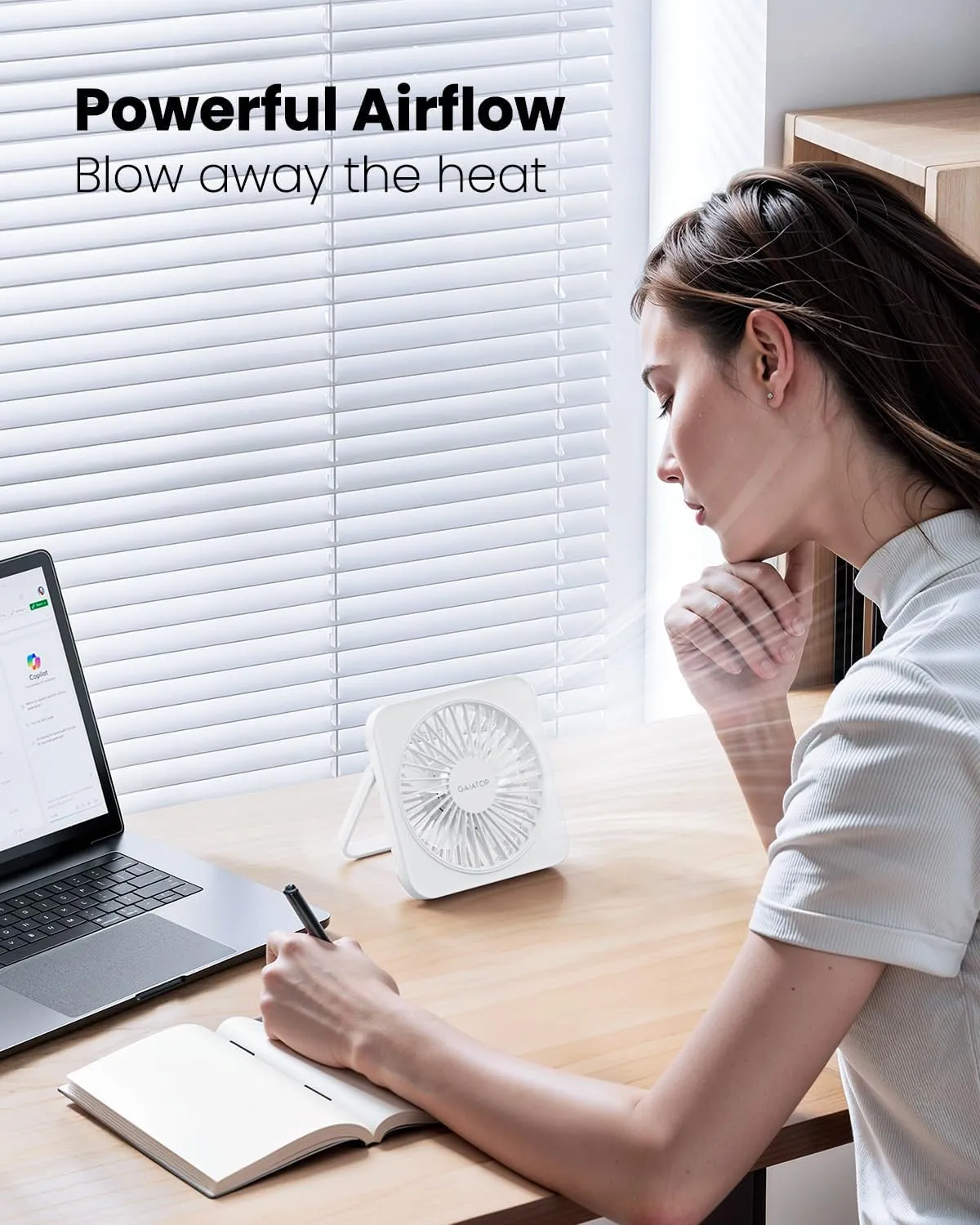 Gaiatop USB Desk Fan, 5 Inch Small Portable Table Desktop Fans with Strong Wind Ultra Quiet 3 Speeds and 180 Tilt Folding, Mini Personal Cooling Essentials For Office Home Bedroom Dorm Kitchen White