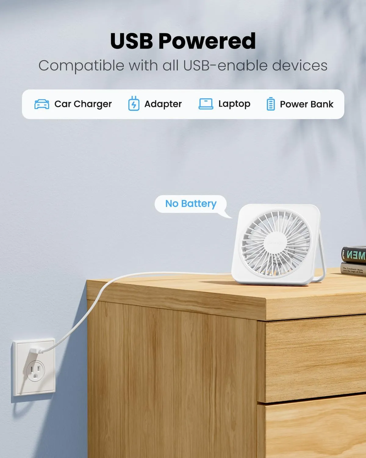 Gaiatop USB Desk Fan, 5 Inch Small Portable Table Desktop Fans with Strong Wind Ultra Quiet 3 Speeds and 180 Tilt Folding, Mini Personal Cooling Essentials For Office Home Bedroom Dorm Kitchen White