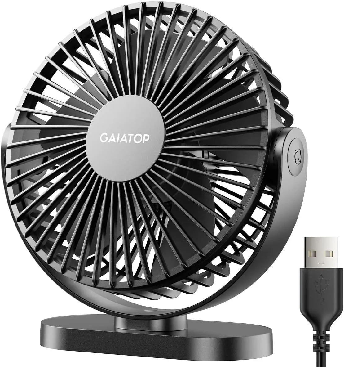Gaiatop USB Desk Fan, 5.5 Inch Small Quiet Powerful 3 Speeds 90 Rotate, Personal Mini Portable Desktop Table Fans, Cooling for Home Office Car Travel Indoor Outdoor Black Mini handheld fan for personal cooling