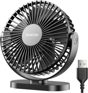 Gaiatop USB Desk Fan, 5.5 Inch Small Quiet Powerful 3 Speeds 90 Rotate, Personal Mini Portable Desktop Table Fans, Cooling for Home Office Car Travel Indoor Outdoor Black Mini handheld fan for personal cooling