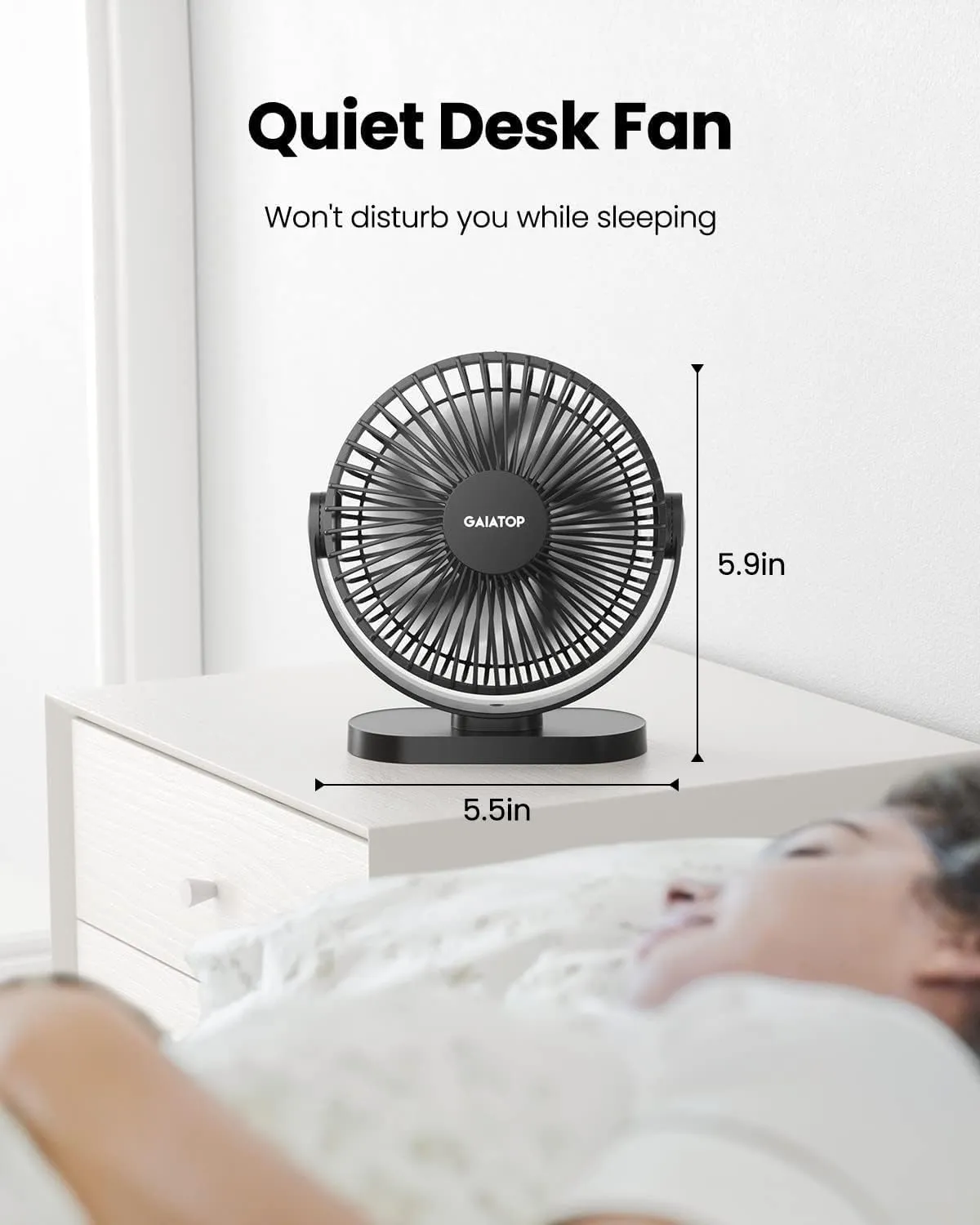 Gaiatop USB Desk Fan, 5.5 Inch Small Quiet Powerful 3 Speeds 90 Rotate, Personal Mini Portable Desktop Table Fans, Cooling for Home Office Car Travel Indoor Outdoor Black