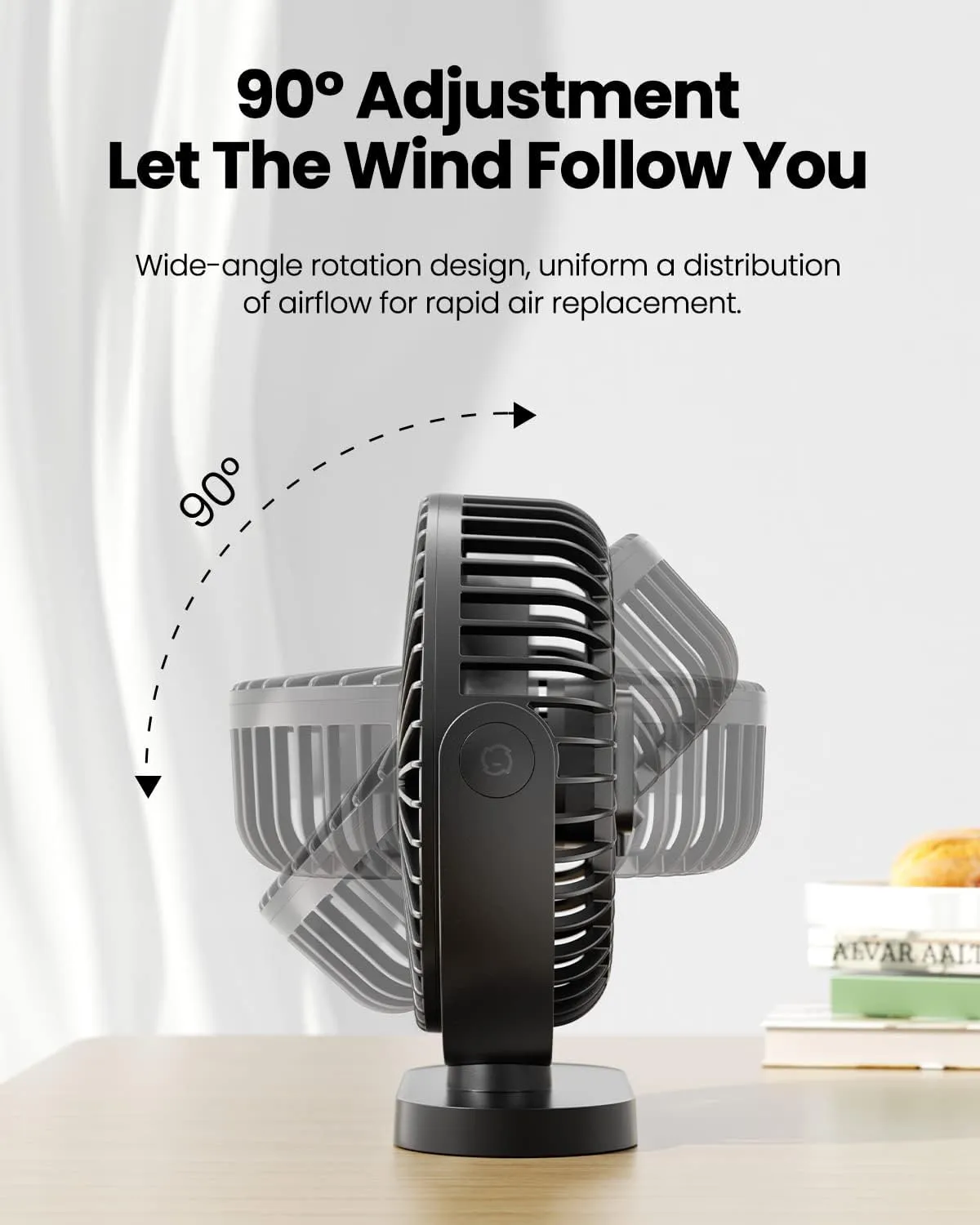 Gaiatop USB Desk Fan, 5.5 Inch Small Quiet Powerful 3 Speeds 90 Rotate, Personal Mini Portable Desktop Table Fans, Cooling for Home Office Car Travel Indoor Outdoor Black