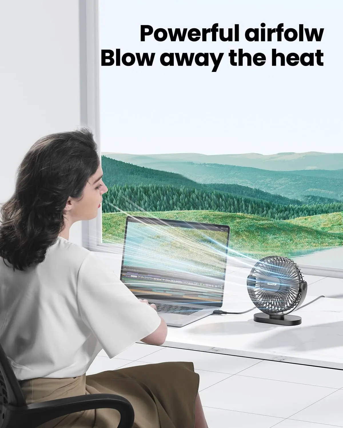 Gaiatop USB Desk Fan, 5.5 Inch Small Quiet Powerful 3 Speeds 90 Rotate, Personal Mini Portable Desktop Table Fans, Cooling for Home Office Car Travel Indoor Outdoor Black