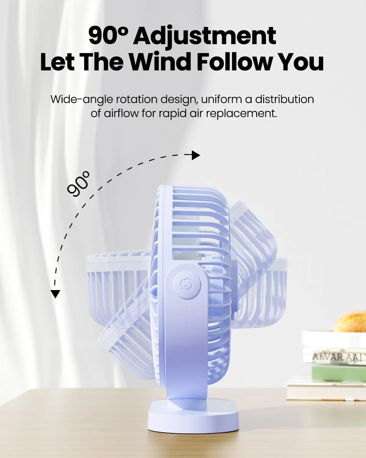 Gaiatop USB Desk Fan, 5.5 Inch Small Quiet Powerful 3 Speeds 90 Rotate, Personal Mini Portable Desktop Table Fans, Cooling for Home Office Car Travel Indoor Outdoor Blue