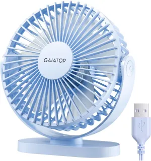 Gaiatop USB Desk Fan, 5.5 Inch Small Quiet Powerful 3 Speeds 90 Rotate, Personal Mini Portable Desktop Table Fans, Cooling for Home Office Car Travel Indoor Outdoor Blue Mini handheld fan for personal cooling