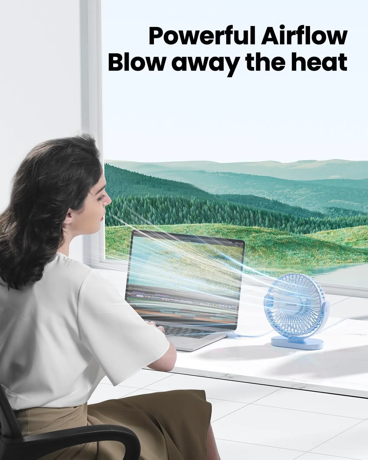 Gaiatop USB Desk Fan, 5.5 Inch Small Quiet Powerful 3 Speeds 90 Rotate, Personal Mini Portable Desktop Table Fans, Cooling for Home Office Car Travel Indoor Outdoor Blue