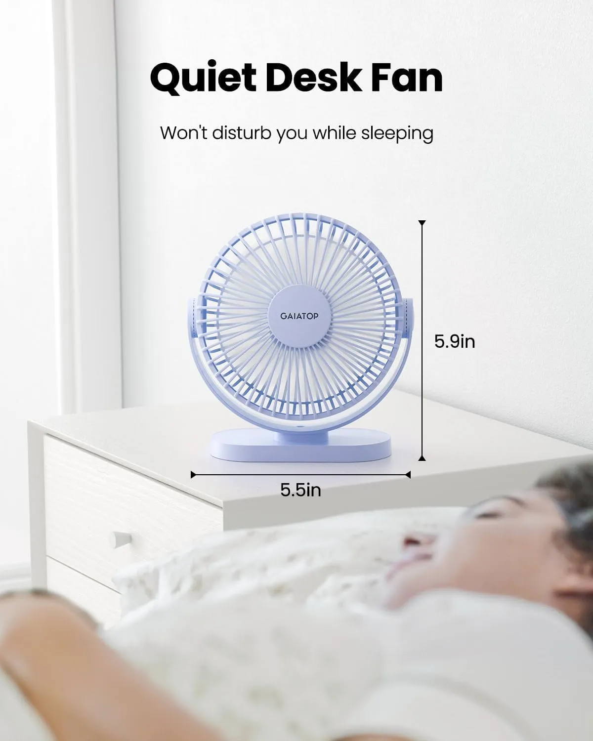 Gaiatop USB Desk Fan, 5.5 Inch Small Quiet Powerful 3 Speeds 90 Rotate, Personal Mini Portable Desktop Table Fans, Cooling for Home Office Car Travel Indoor Outdoor Blue