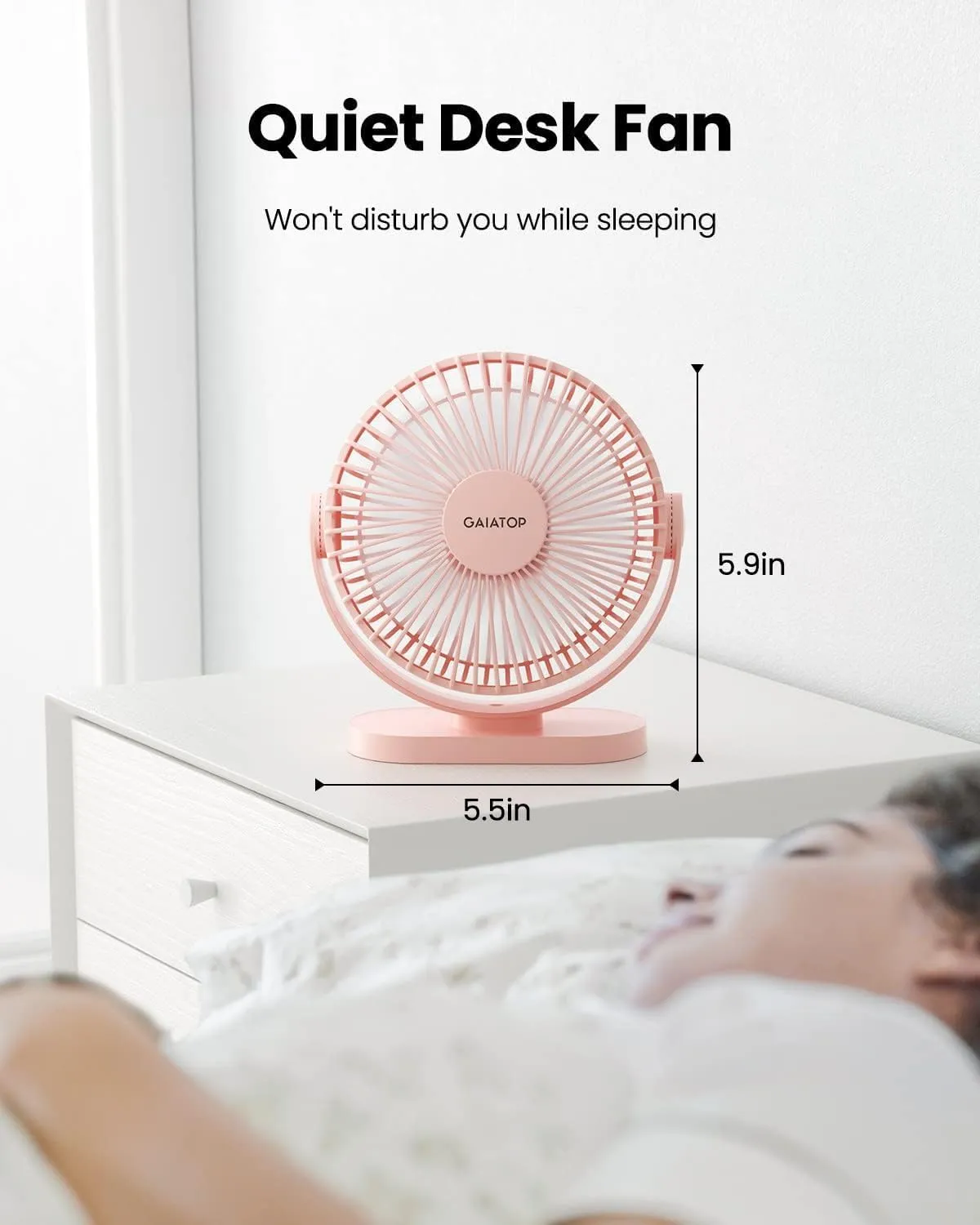 Gaiatop USB Desk Fan, 5.5 Inch Small Quiet Powerful 3 Speeds 90 Rotate, Personal Mini Portable Desktop Table Fans, Cooling for Home Office Car Travel Indoor Outdoor Pink