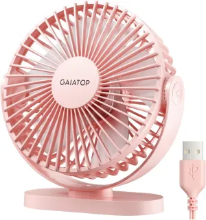 Gaiatop USB Desk Fan, 5.5 Inch Small Quiet Powerful 3 Speeds 90 Rotate, Personal Mini Portable Desktop Table Fans, Cooling for Home Office Car Travel Indoor Outdoor Pink Mini handheld fan for personal cooling