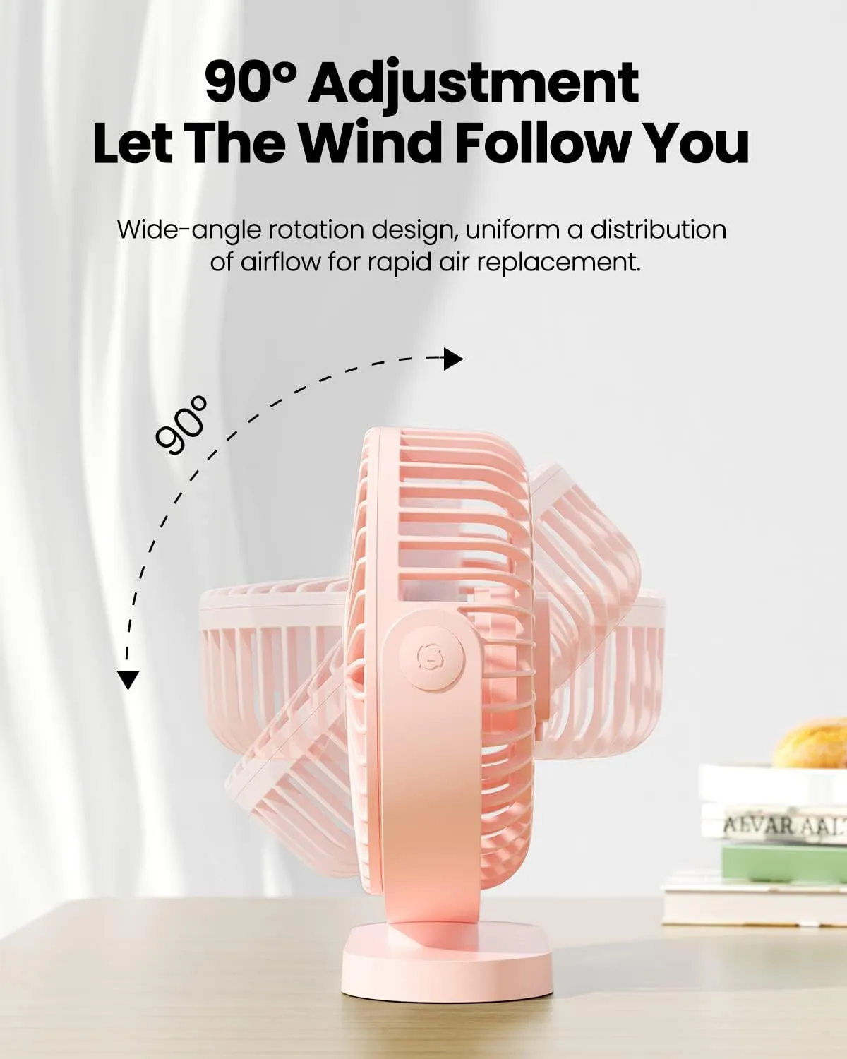 Gaiatop USB Desk Fan, 5.5 Inch Small Quiet Powerful 3 Speeds 90 Rotate, Personal Mini Portable Desktop Table Fans, Cooling for Home Office Car Travel Indoor Outdoor Pink