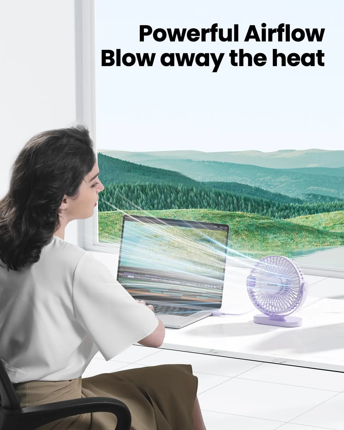 Gaiatop USB Desk Fan, 5.5 Inch Small Quiet Powerful 3 Speeds 90 Rotate, Personal Mini Portable Desktop Table Fans, Cooling for Home Office Car Travel Indoor Outdoor Purple