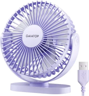 Gaiatop USB Desk Fan, 5.5 Inch Small Quiet Powerful 3 Speeds 90 Rotate, Personal Mini Portable Desktop Table Fans, Cooling for Home Office Car Travel Indoor Outdoor Purple USB desktop fan for workspace