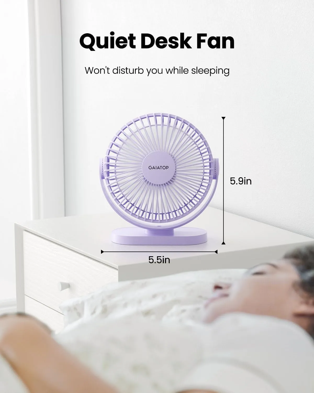 Gaiatop USB Desk Fan, 5.5 Inch Small Quiet Powerful 3 Speeds 90 Rotate, Personal Mini Portable Desktop Table Fans, Cooling for Home Office Car Travel Indoor Outdoor Purple