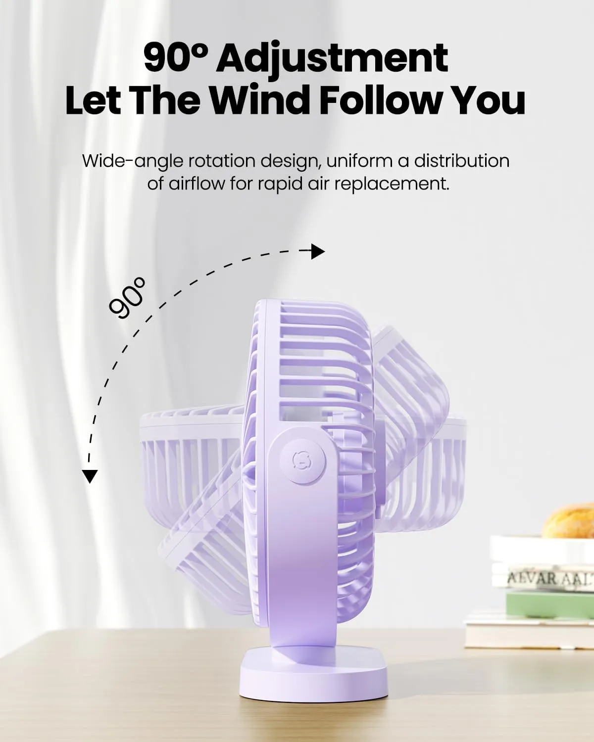Gaiatop USB Desk Fan, 5.5 Inch Small Quiet Powerful 3 Speeds 90 Rotate, Personal Mini Portable Desktop Table Fans, Cooling for Home Office Car Travel Indoor Outdoor Purple