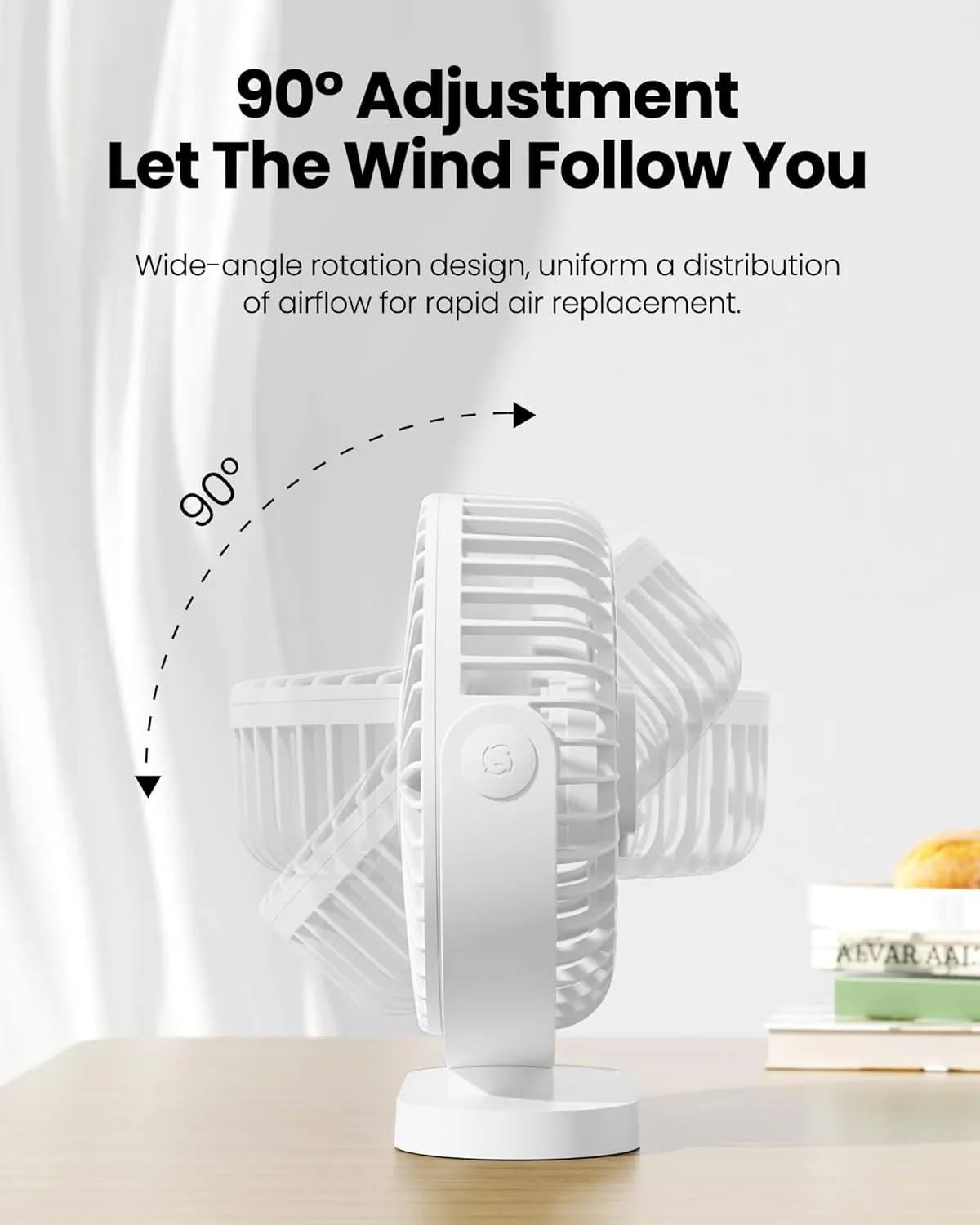 Gaiatop USB Desk Fan, 5.5 Inch Small Quiet Powerful 3 Speeds 90 Rotate, Personal Mini Portable Desktop Table Fans, Cooling for Home Office Car Travel Indoor Outdoor White