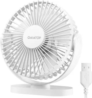 Gaiatop USB Desk Fan, 5.5 Inch Small Quiet Powerful 3 Speeds 90 Rotate, Personal Mini Portable Desktop Table Fans, Cooling for Home Office Car Travel Indoor Outdoor White USB desktop fan for workspace