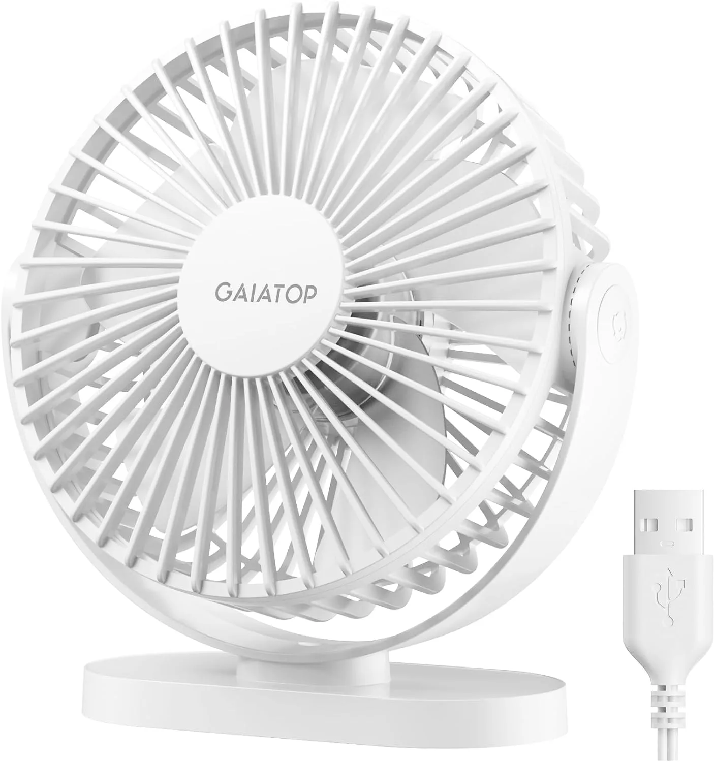 Gaiatop USB Desk Fan, 5.5 Inch Small Quiet Powerful 3 Speeds 90 Rotate, Personal Mini Portable Desktop Table Fans, Cooling for Home Office Car Travel Indoor Outdoor White USB desktop fan for workspace