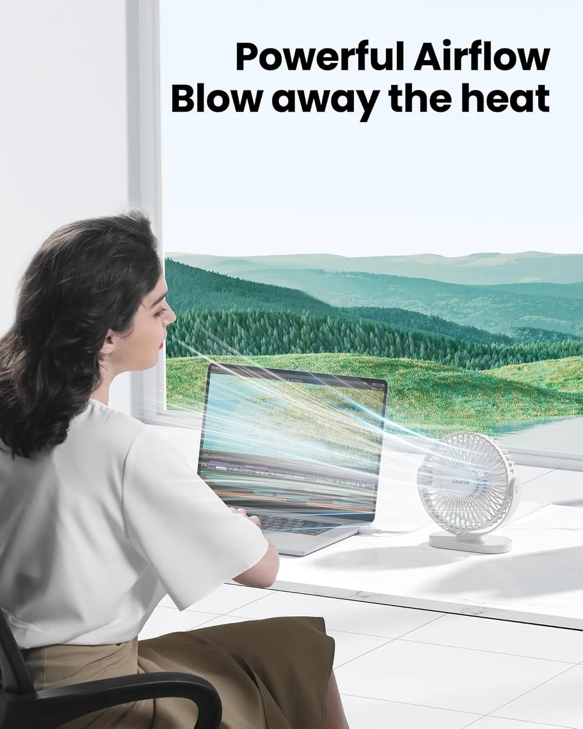 Gaiatop USB Desk Fan, 5.5 Inch Small Quiet Powerful 3 Speeds 90 Rotate, Personal Mini Portable Desktop Table Fans, Cooling for Home Office Car Travel Indoor Outdoor White