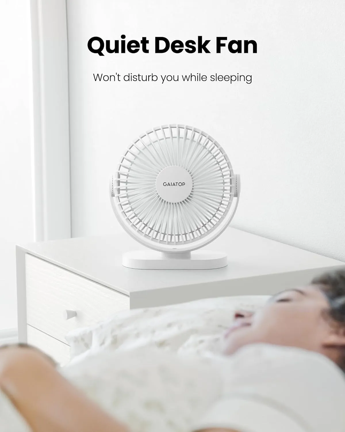 Gaiatop USB Desk Fan, 5.5 Inch Small Quiet Powerful 3 Speeds 90 Rotate, Personal Mini Portable Desktop Table Fans, Cooling for Home Office Car Travel Indoor Outdoor White