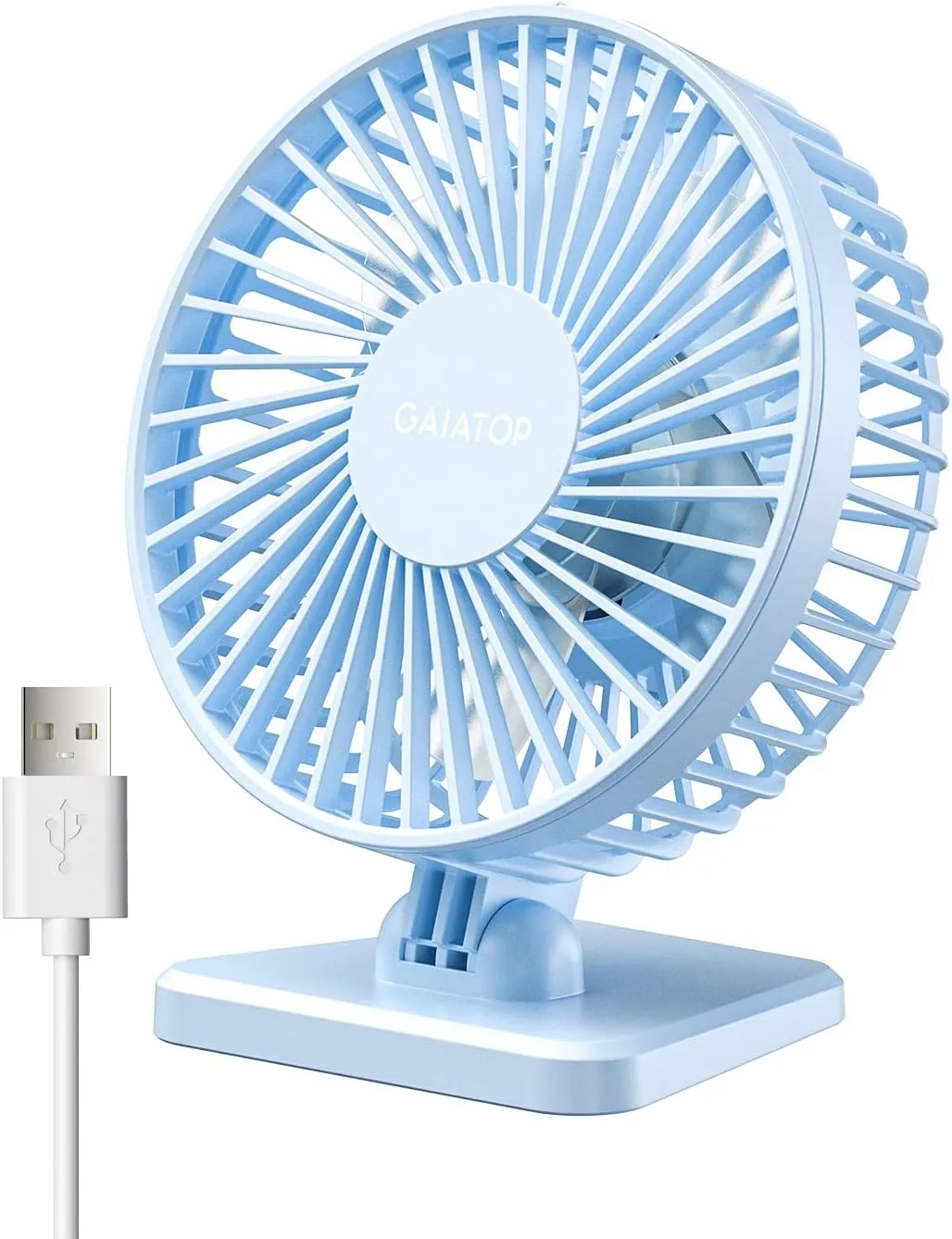 Gaiatop USB Desk Fan, Small But Powerful, Personal Portable Quiet 3 Speeds, Adjustable Mini Table Desktop fan for Cooling Home Office Car Summer Travel Gifts Light blue USB desktop fan for workspace