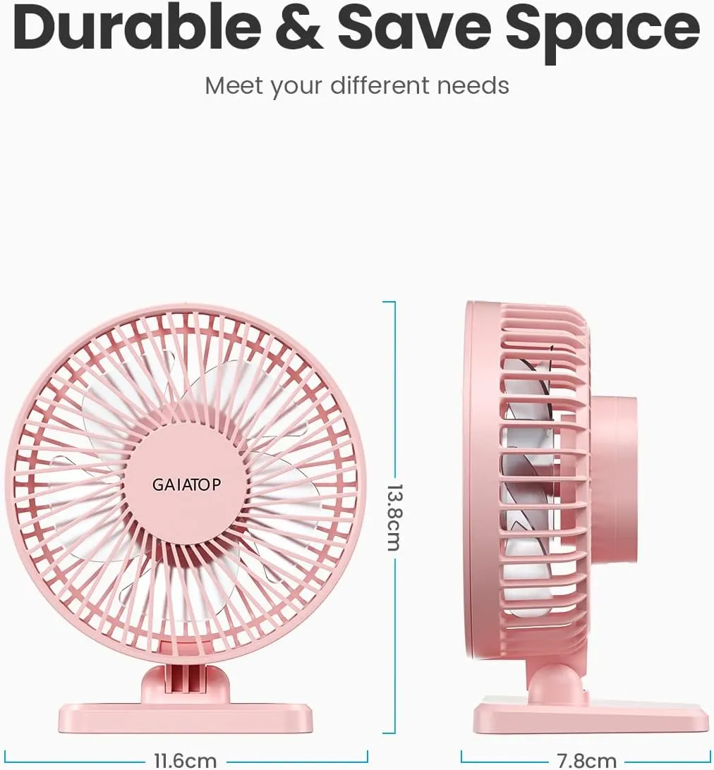 Gaiatop USB Desk Fan, Small But Powerful, Personal Portable Quiet 3 Speeds, Adjustable Mini Table Desktop fan for Cooling Home Office Car Summer Travel Gifts Pink