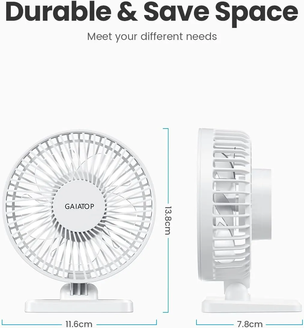 Gaiatop USB Desk Fan, Small But Powerful, Personal Portable Quiet 3 Speeds, Adjustable Mini Table Desktop fan for Cooling Home Office Car Summer Travel Gifts White