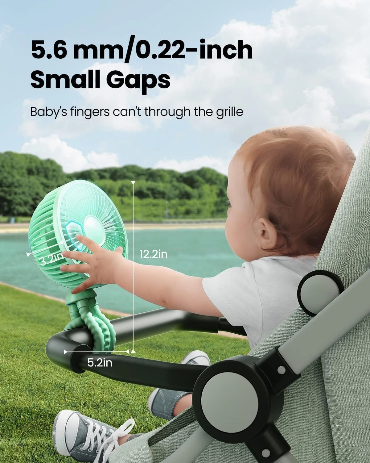 Gaiatop Oscillating Baby Stroller Fan, LED Night Light 4 Speeds Rechargeable 360 Rotate Clip On, Battery Operated Small Portable Cooling Fans for Car Seat Crib Treadmill Travel (Green)