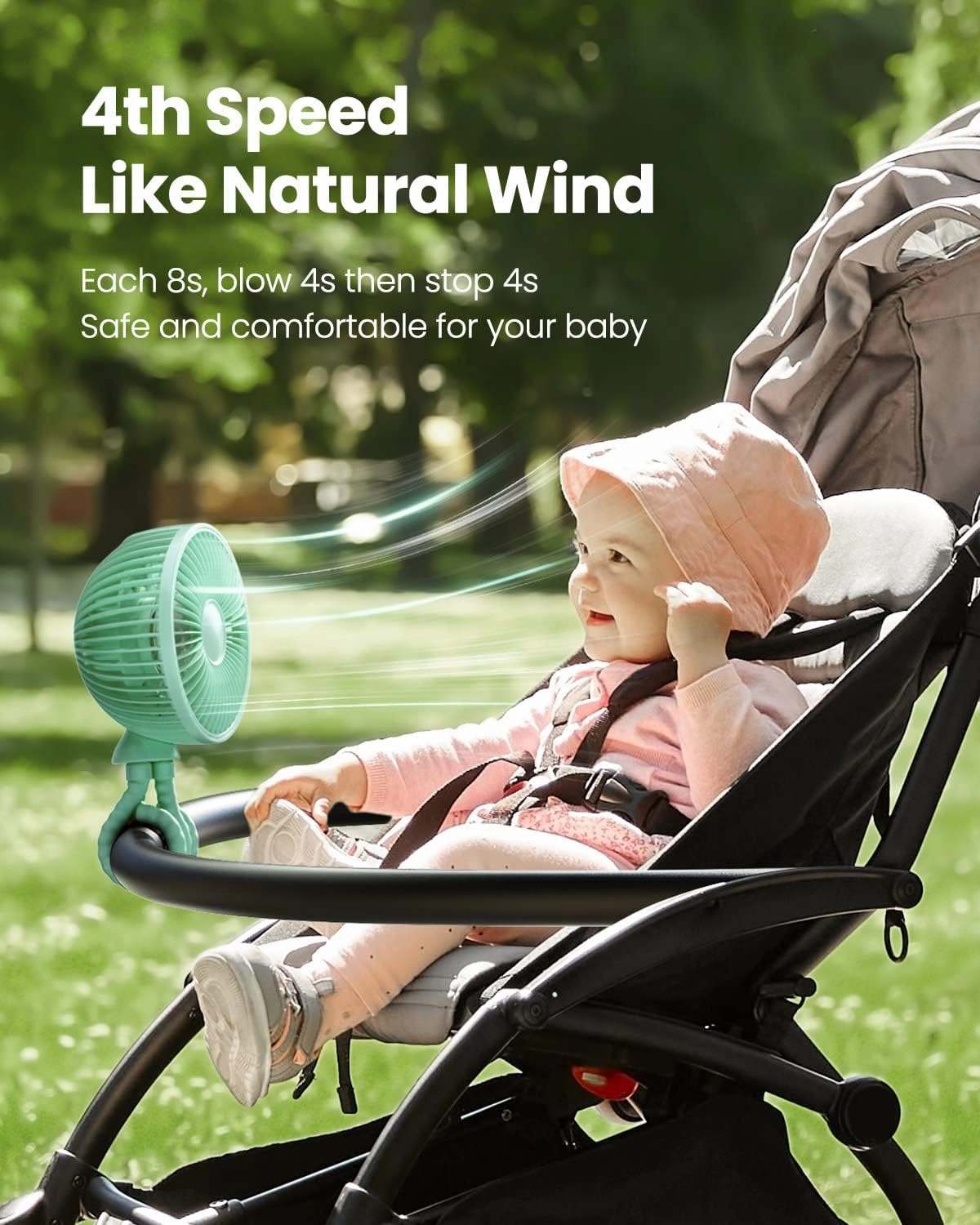 Gaiatop Oscillating Baby Stroller Fan, LED Night Light 4 Speeds Rechargeable 360 Rotate Clip On, Battery Operated Small Portable Cooling Fans for Car Seat Crib Treadmill Travel (Green)