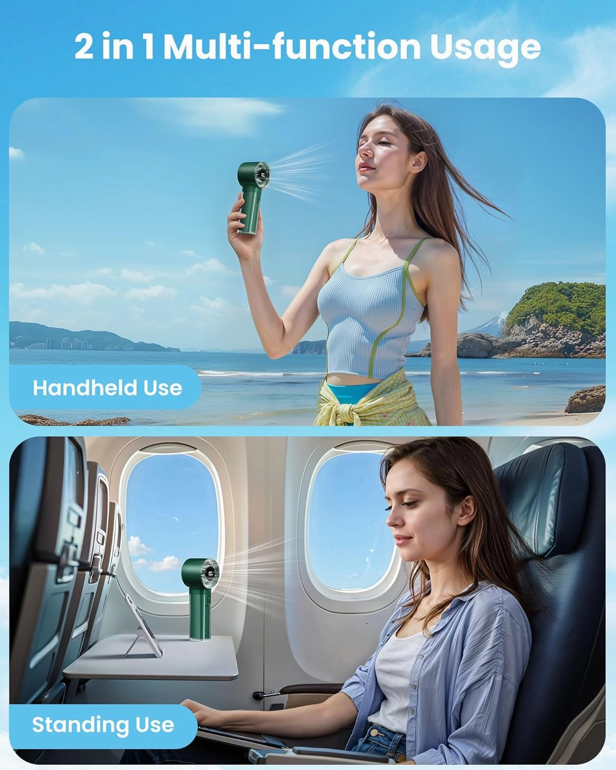 Gaiatop Portable Handheld Turbo Fan, 1-100 Adjustable High Speeds, 3-20Hrs Cooling Times, 4800mAh USB Rechargeable Portable Small Hand Fans with Lanyard for Outdoor, Travel, Concert, Home, Army Green