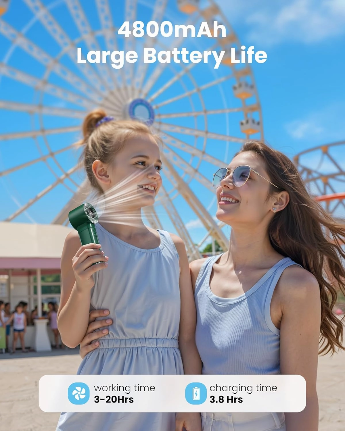 Gaiatop Portable Handheld Turbo Fan, 1-100 Adjustable High Speeds, 3-20Hrs Cooling Times, 4800mAh USB Rechargeable Portable Small Hand Fans with Lanyard for Outdoor, Travel, Concert, Home, Army Green