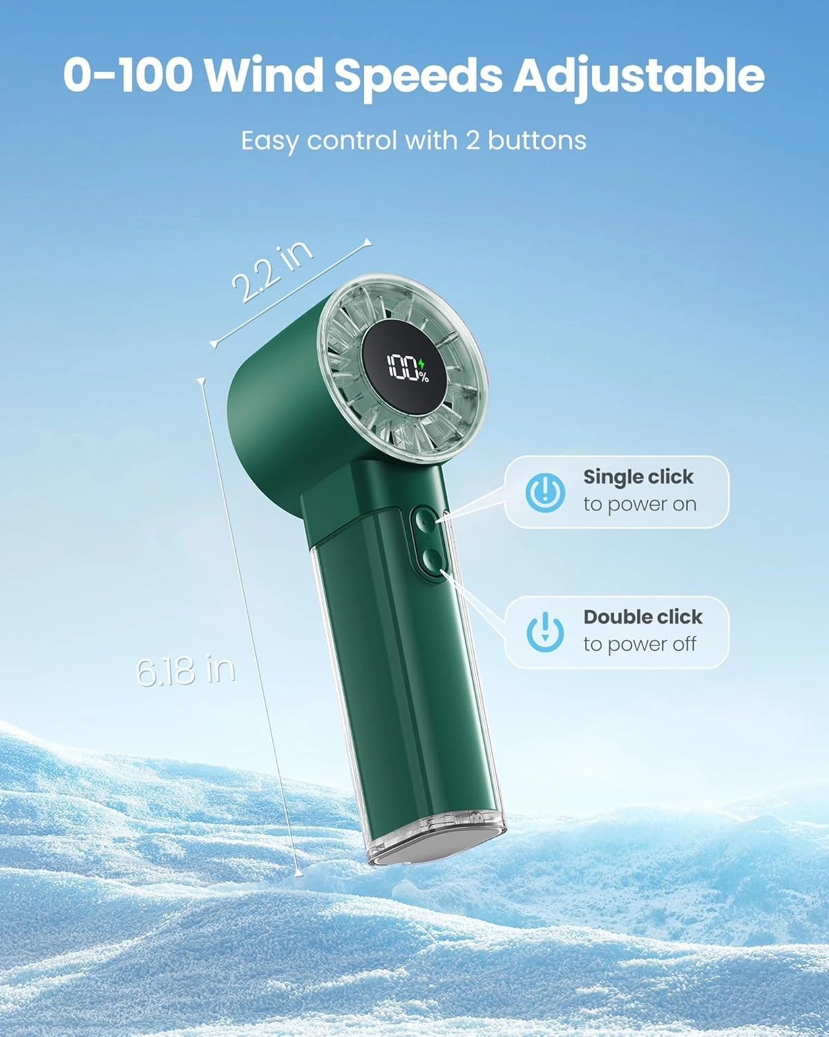 Gaiatop Portable Handheld Turbo Fan, 1-100 Adjustable High Speeds, 3-20Hrs Cooling Times, 4800mAh USB Rechargeable Portable Small Hand Fans with Lanyard for Outdoor, Travel, Concert, Home, Army Green