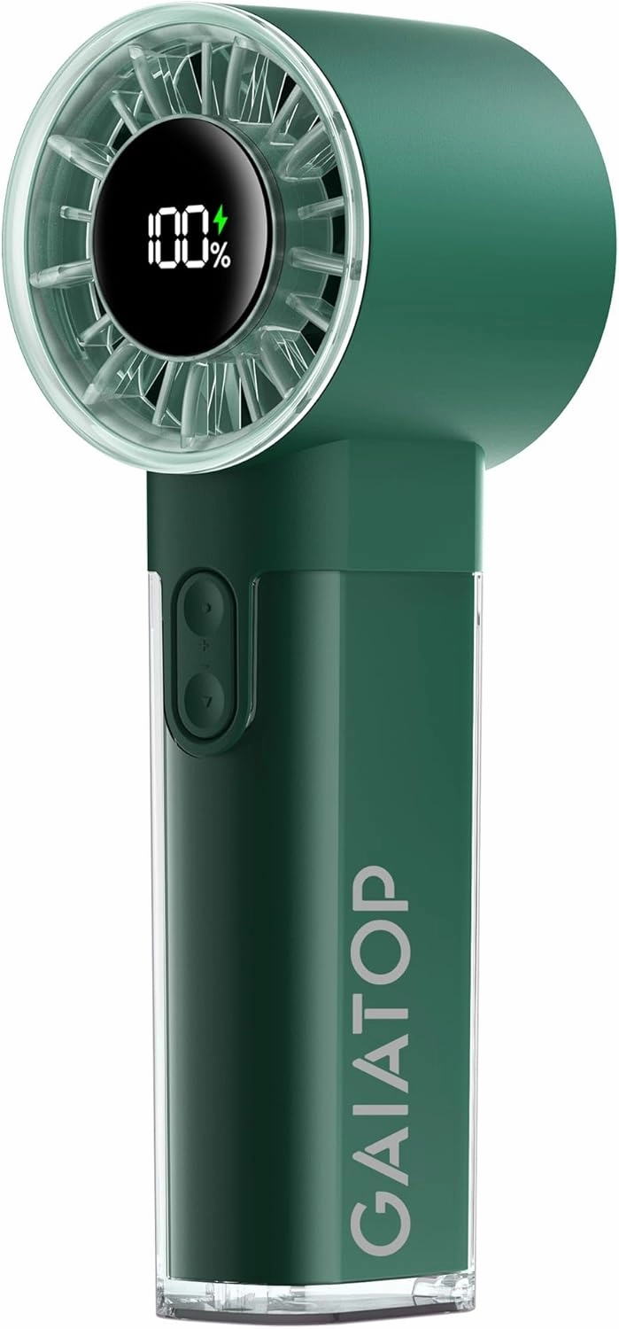 Gaiatop Portable Handheld Turbo Fan, 1-100 Adjustable High Speeds, 3-20Hrs Cooling Times, 4800mAh USB Rechargeable Portable Small Hand Fans with Lanyard for Outdoor, Travel, Concert, Home, Army Green Mini handheld fan for personal cooling