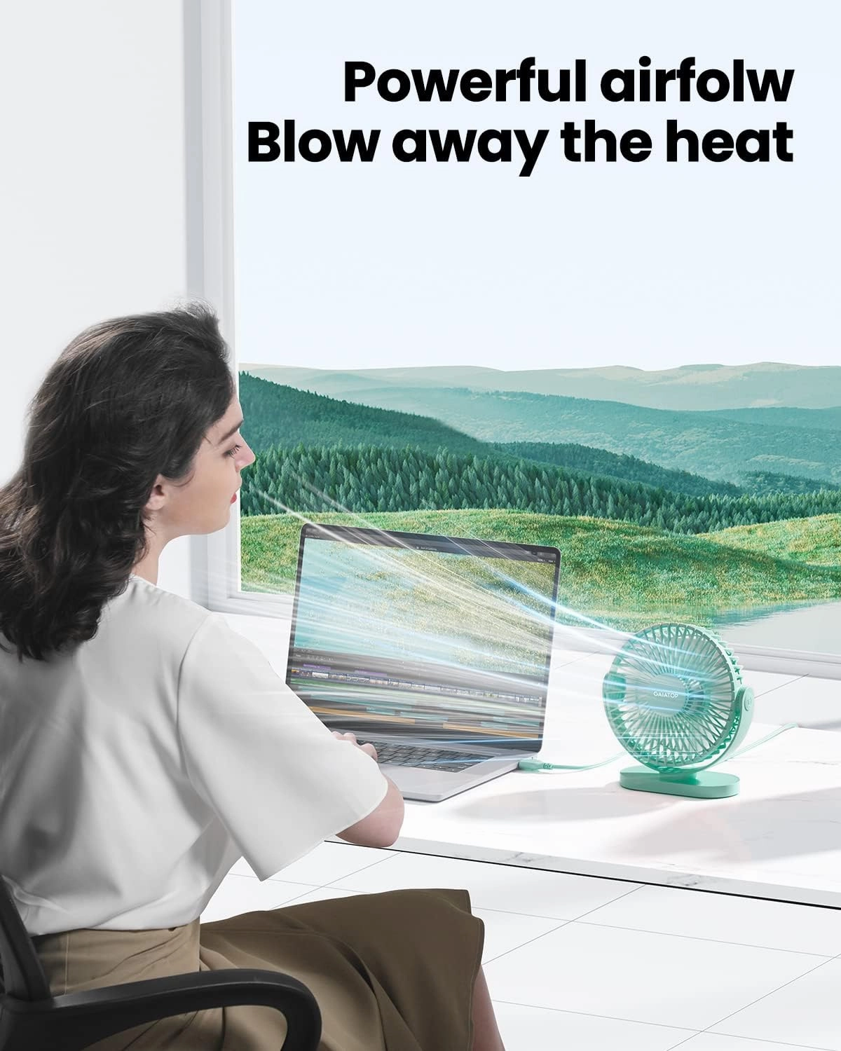 Gaiatop USB Desk Fan, 5.5 Inch Small Quiet Powerful 3 Speeds 90 Rotate, Personal Mini Portable Desktop Table Fans, Cooling for Home Office Car Travel Indoor Outdoor Green