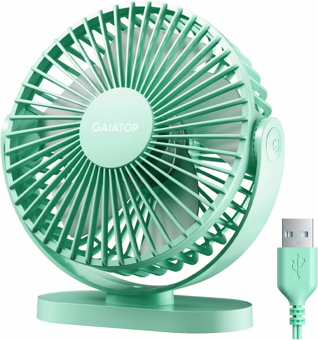 Gaiatop USB Desk Fan, 5.5 Inch Small Quiet Powerful 3 Speeds 90 Rotate, Personal Mini Portable Desktop Table Fans, Cooling for Home Office Car Travel Indoor Outdoor Green Mini handheld fan for personal cooling
